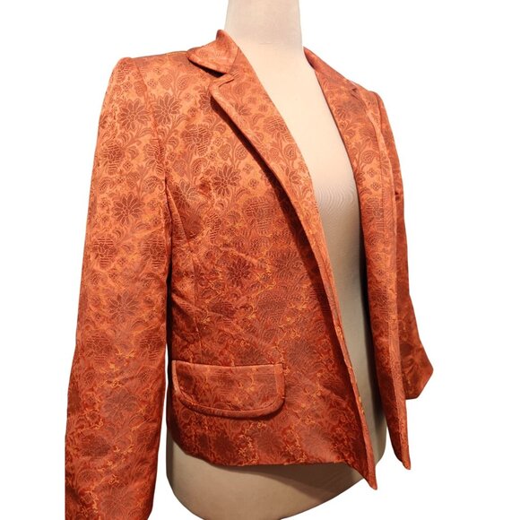 Ellen Tracy 12 Womens Blazer Orange Brocade Floral Jacquard Satin Vintage Jacket - Picture 11 of 12